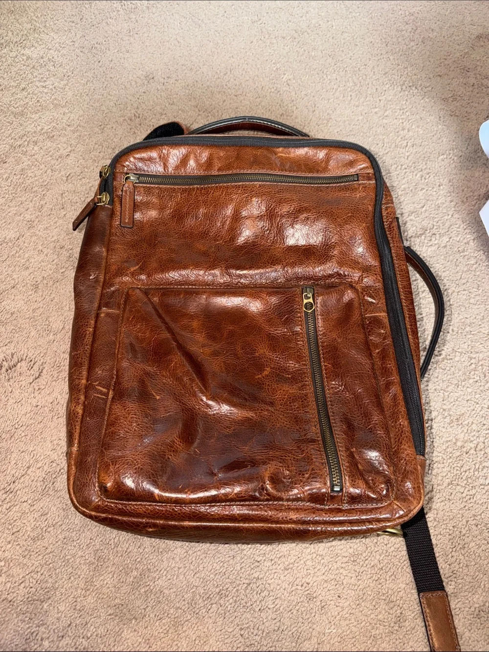 Fossil Buckner Convertible Backpack- Brown Leather Laptop Pocket Strap Included